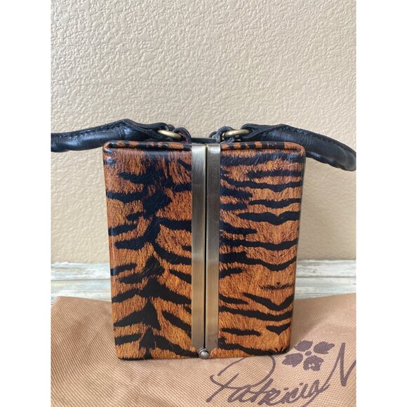 Patricia Nash Avadi Box Bag Satchel Tiger Print Leather Crossbody Top Handle - Picture 3 of 13